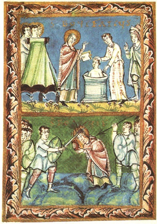 Boniface baptising and being martyred Boniface baptising and being martyred